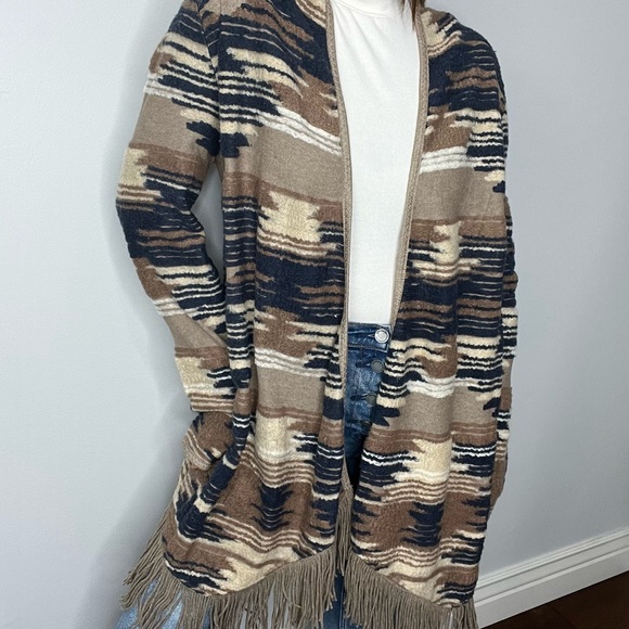 Lucky Brand Aztec Fringe Open Front Cardigan Large NWT - Picture 3 of 12